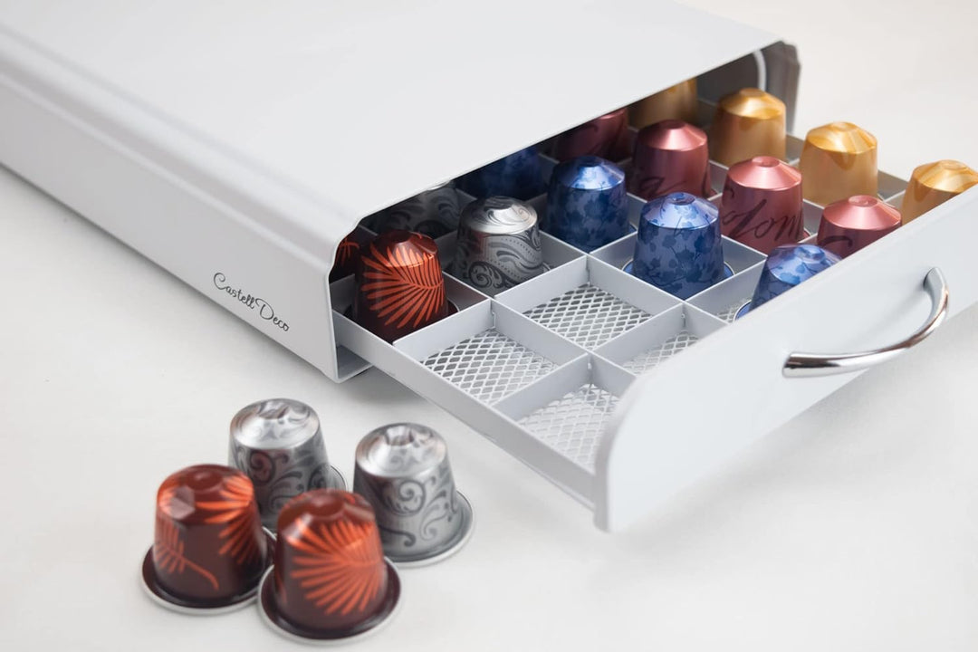 Castell Deco – Nespresso kompatible Kapsel Organizer Schublade, 100% Metall, 50 fache Kapazität, zur