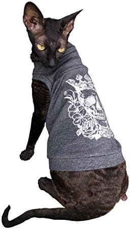Kotomoda Sphynx T-Shirt fьr Katzen, Bestickt, silberfarbene Krone, Scull 