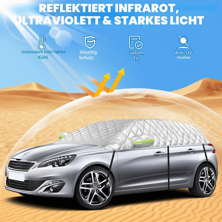 Halbe Autoabdeckung für Peugeot 308, Verdickte Halbgarage Sommer, Outdoor Abdeckplane, Schutz vor So