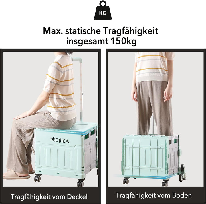 PUCHIKA Einkaufstrolley klappbar, Einkaufswagen Trolley, Einkaufstrolley mit Deckel, Shopping Trolle