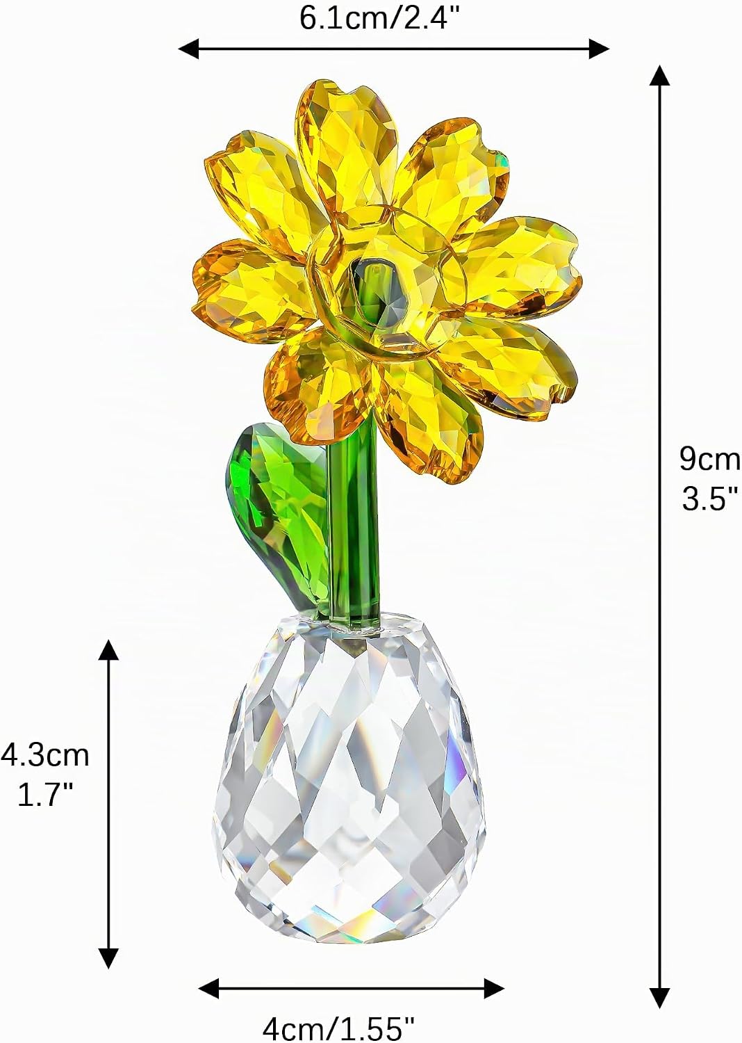 H&D Kristall-Sonnenblumen-Figur, Ornament, Briefbeschwerer, Tischdekoration