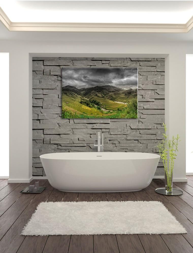 Pixxprint eine Berg Farm in Asien als Leinwandbild/Grösse: 100x70 cm/Wandbild/Kunstdruck/fertig besp