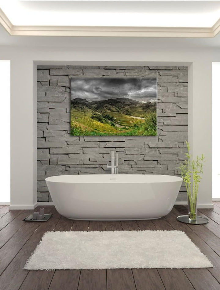 Pixxprint eine Berg Farm in Asien als Leinwandbild/Grösse: 100x70 cm/Wandbild/Kunstdruck/fertig besp