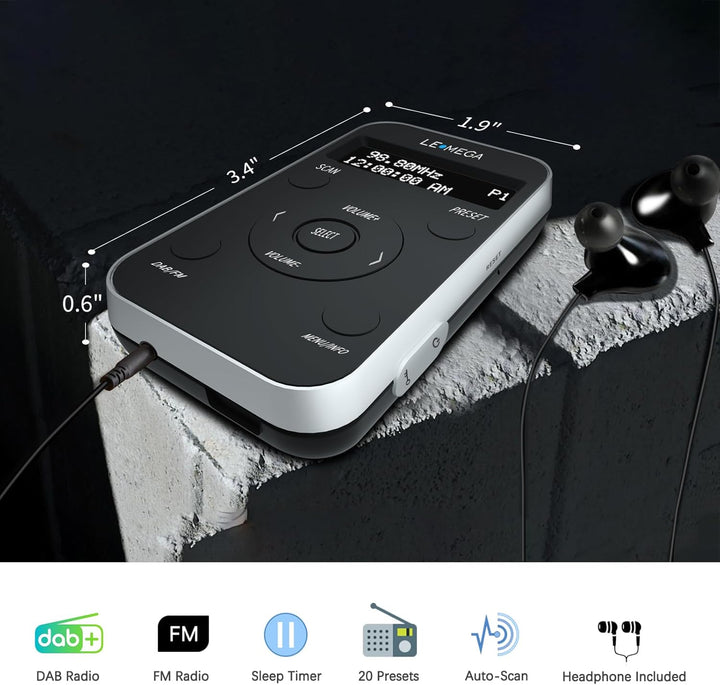 LEMEGA PR1L Taschen-DAB-Radio, FM-Radio, tragbares DAB+-Radio, inkl. Kopfhörer, wiederaufladbare Bat