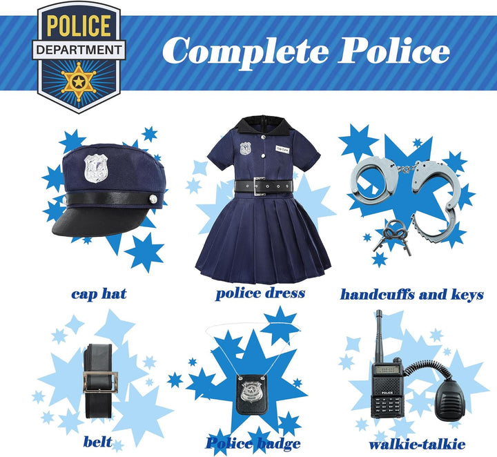 Sincere Party Mädchen Polizist Kostüm,Cutie Cop Dress Up Rollenspiel Set für Mädchen 4-6 Jahre, 4-6