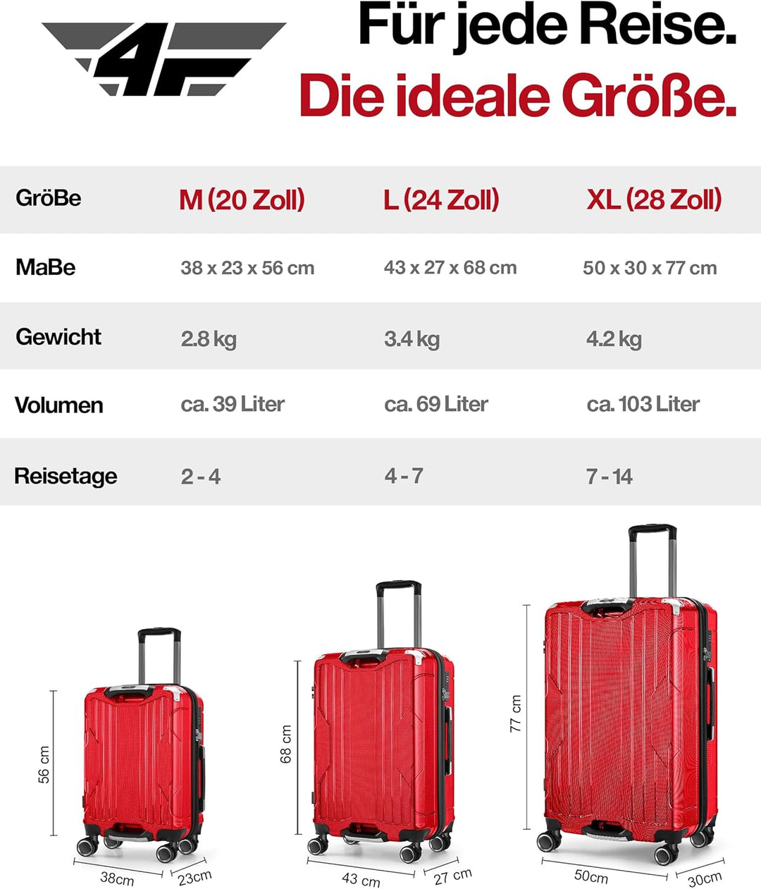 Aluminium-Rahmen Hartschalen-Reisekoffer Set 3-teilig Ultraleicht (M/L/XL) – TSA-Schloss, 4 Spinner-