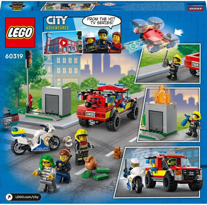 LEGO 60319 City Löscheinsatz und Verfolgungsjagd mit Feuerwehrauto und Motorrad, Polizei- und Feuerw