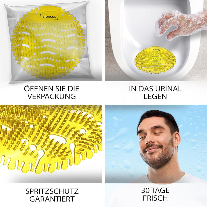 (12er-Pack) Spargos Urinalsieb mit Duft Urinal Stein, Spritzschutz Geruchsschutz für Toiletten im Ba