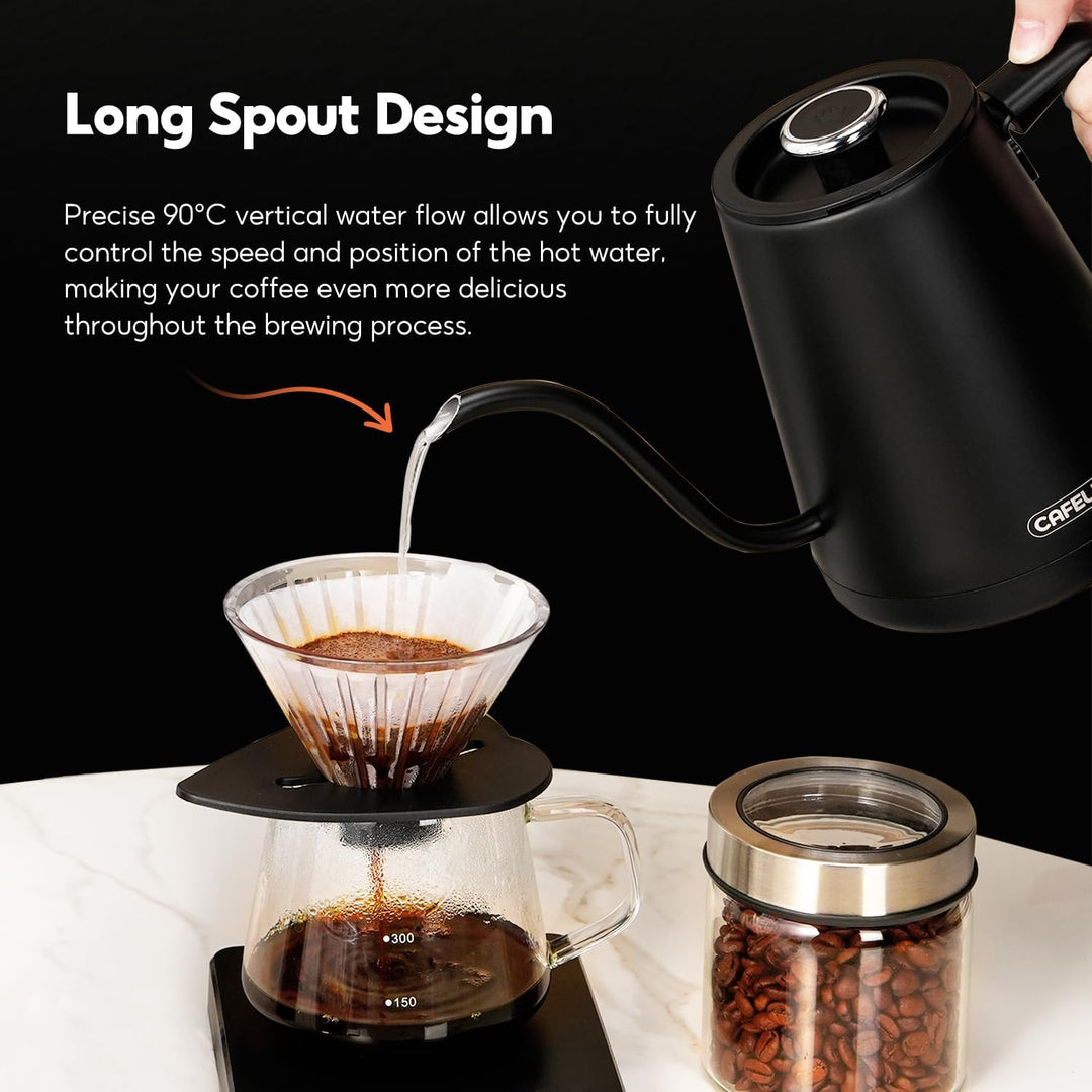 CAFELFFE Elektrischer Schwanenhals-Wasserkocher, 0,8L, 1500 W, Schwarz | Teekanne, Edelstahl-Heisswa