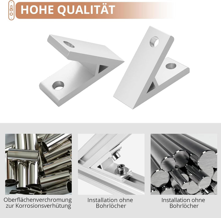 Befestigungsmaterial Eckwinkel Innenwinkel 45 Grad Winkelverbinder Kamtop 10× Alu-Eckwinkel Profil-E