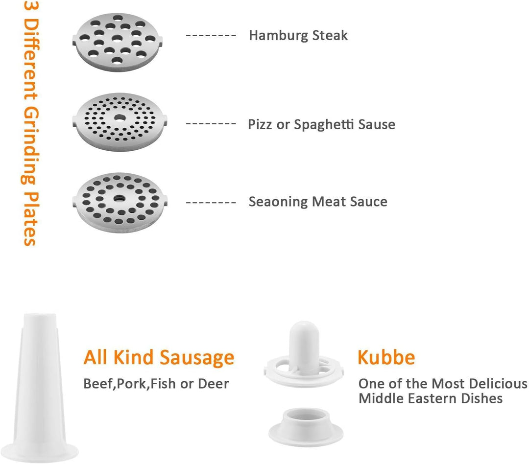 Elektrischer Fleischwolf 2000W, Wurstfüller Multi Küchenmaschine, Wurstmacher mit 3 Mahlplatten und