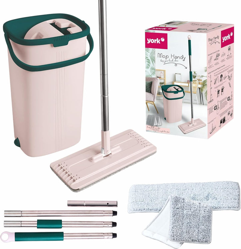 Bodenwischer Mop Set - Handy | Flach, Schwenkbar mit Zwei Kammer Putzeimer | Wischmopp mit Auswringf