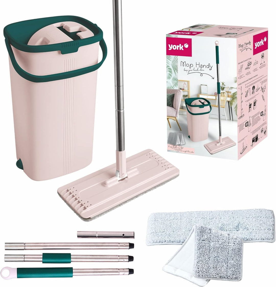 Bodenwischer Mop Set - Handy | Flach, Schwenkbar mit Zwei Kammer Putzeimer | Wischmopp mit Auswringf