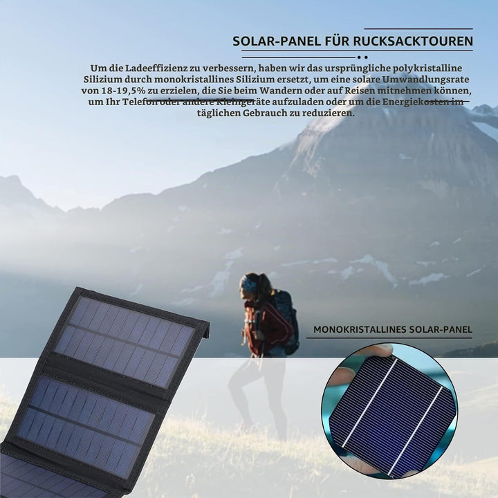 20W Tragbares Solarpanel, Faltbares USB-Solarpanel-Ladegerät, IP65 Wasserdicht, USB5V-Ausgang, Entfa