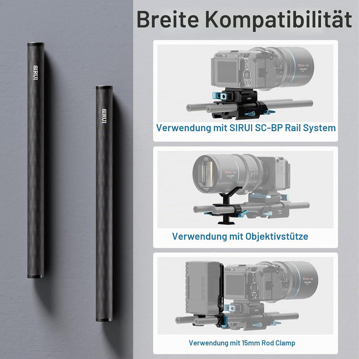 SIRUI 15mm Rod Kohlefaser Stange, universelle 20cm Kameraschienenstangen für 15mm Stangenschienen-St