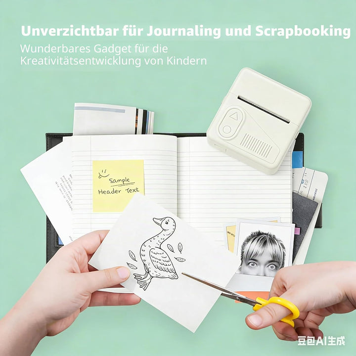 Bisofice Mini Drucker, Mini Fotodrucker für Smartphone mit 11 Rollen Druckerpapier, Bluetooth Sticke