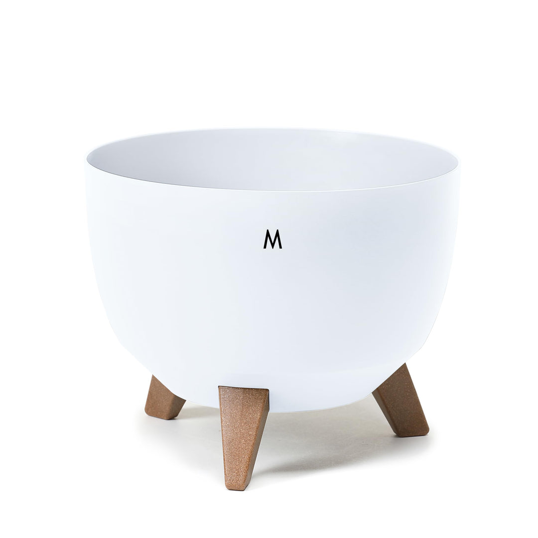 MELTOM Blumentopf mit Füssen aus Kunststoff Schale Rund mit Einsatz Kräutertopf (Weiss, M - 29 cm) W