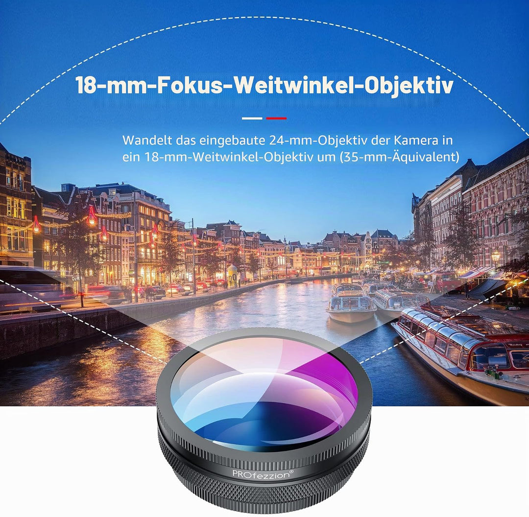 PROfezzion HD 18mm Weitwinkelobjektiv Weitwinkel Objektiv für Sony ZV1 ZV-1 ZV1F ZV-1F RX100 VII VI