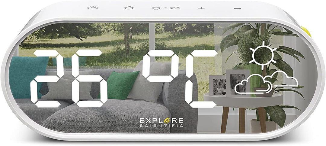 Explore Scientific RDC2002W Spiegel-Display, Uhrzeit und Innentemperatur, Symbol-Wettervorhersage, D