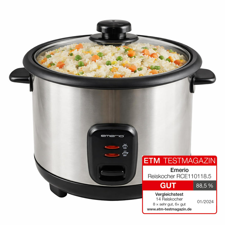 Emerio automatischer Eco Reiskocher, BPA frei, mit 1.5L Volumen, Warmhaltefunktion, Auto Off, Antiha