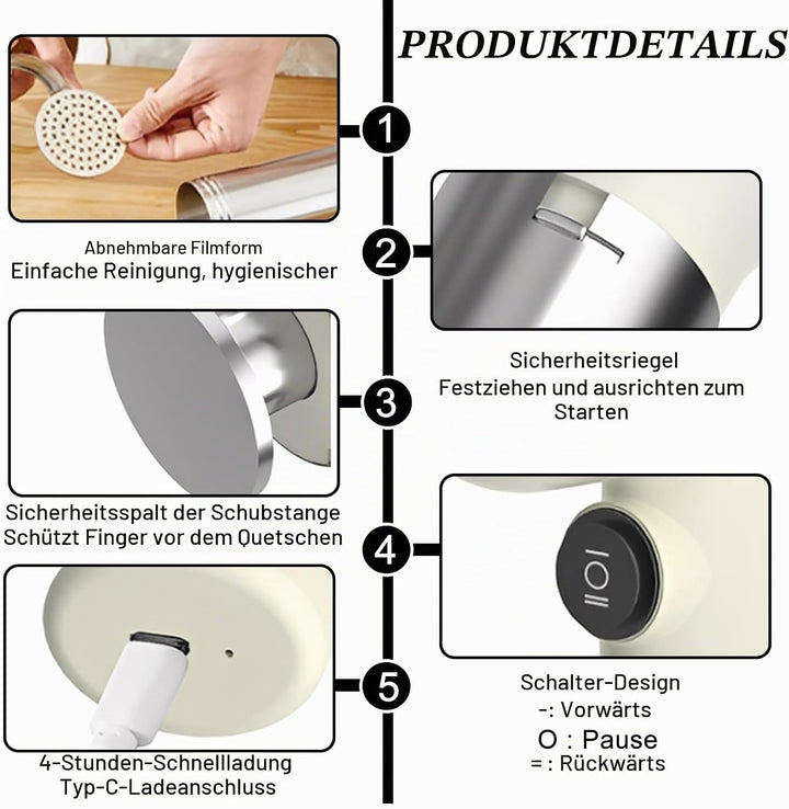 Elektrische Nudelmaschine Handheld, Tragbare Nudelmaschine, Kabellose Automatische Nudelmaschine, Wi