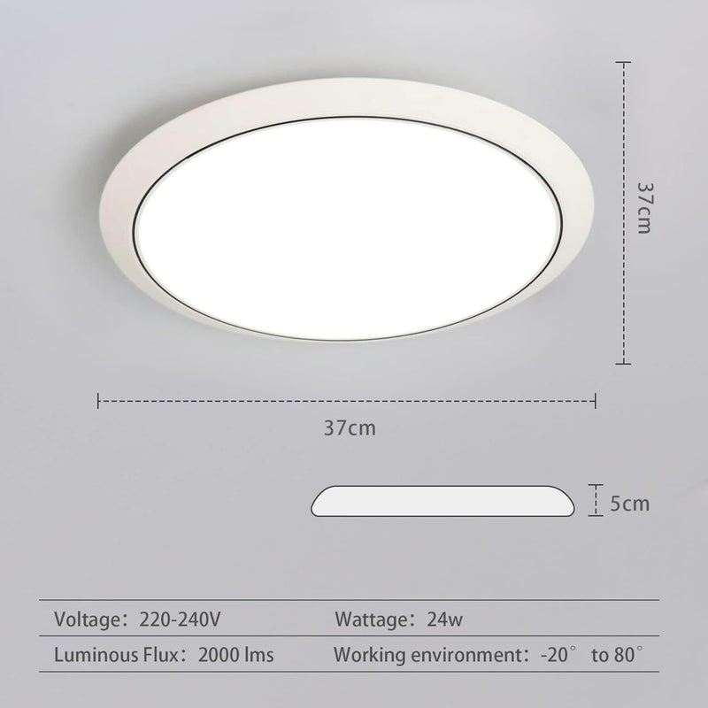 JDONG LED Deckenleuchte 24W Deckenlampe 4000K Neutralweiss Bürolampe Moderne Rund Ø37*5CM für Bad Sc
