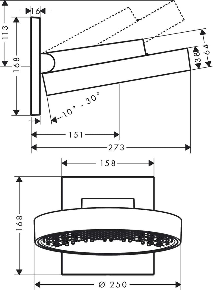 hansgrohe Duschkopf Regendusche Rainfinity (250mm, rund, 1 Strahlart, Wandmontage) mattweiss