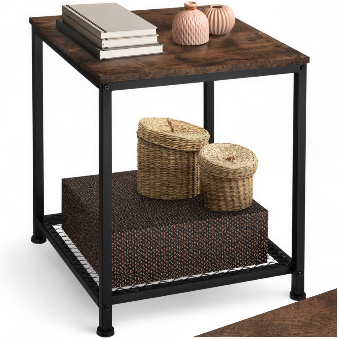 tectake® Beistelltisch Holz &amp; Metall, Couchtisch mit Stauraum auf Zwei Ebenen, Kleiner Tisch 45,5 x