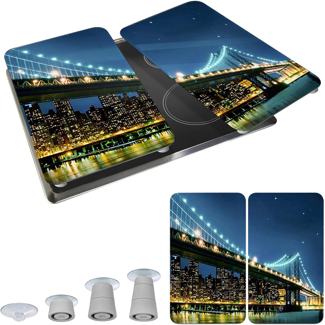 WENKO Herdabdeckplatte Universal Brooklyn Bridge, 2er Set Herdabdeckung für alle Herdarten, Gehärtet
