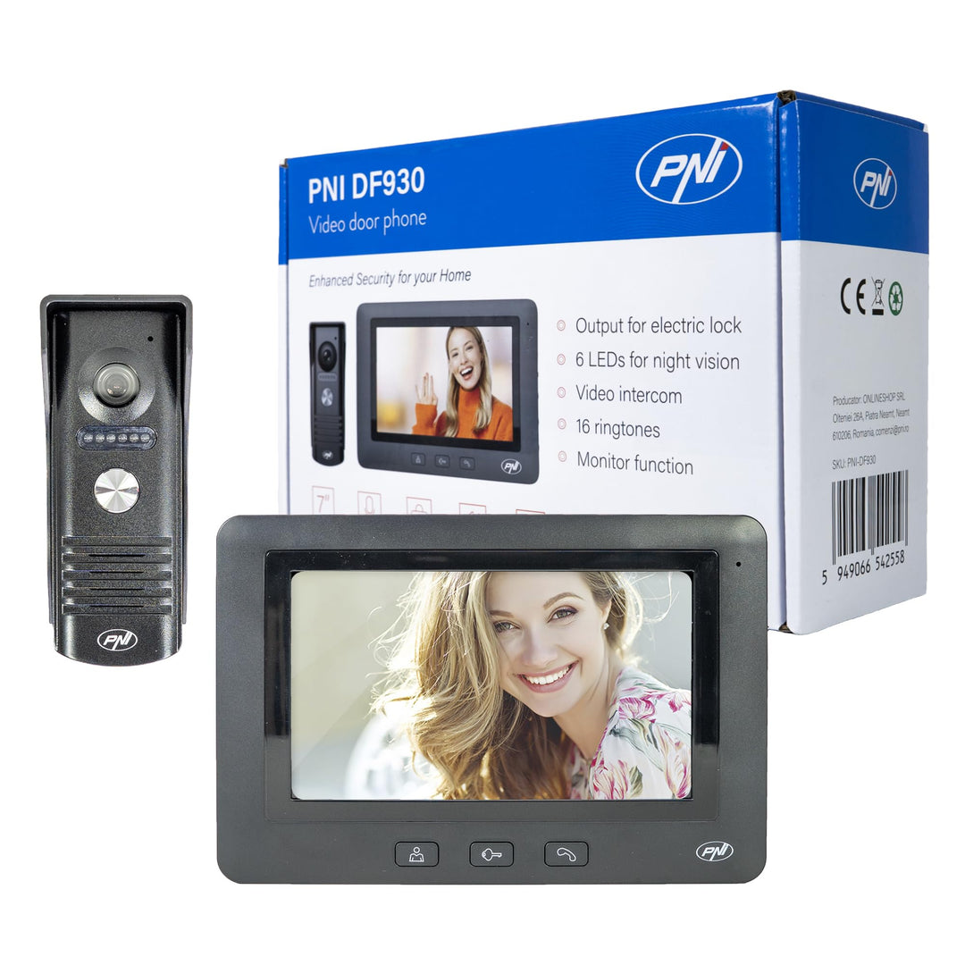 PNI DF930 Video-Gegensprechanlage mit 1 Monitor, 7-Zoll-LCD-Bildschirm, 800x480, elektromagnetischer