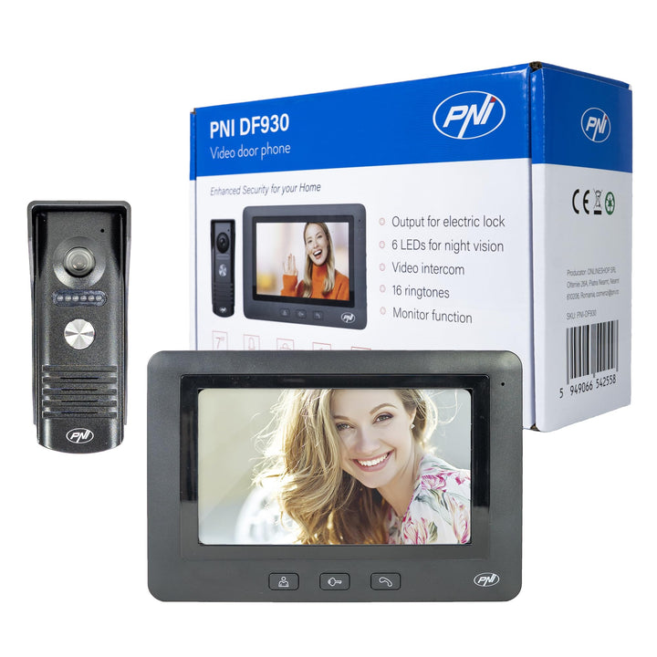 PNI DF930 Video-Gegensprechanlage mit 1 Monitor, 7-Zoll-LCD-Bildschirm, 800x480, elektromagnetischer