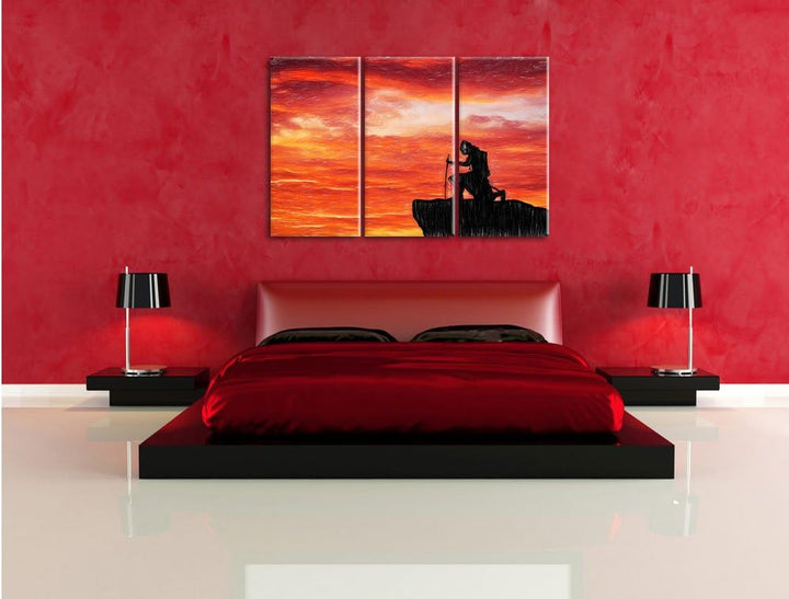 Pixxprint Samurai auf der Spitze des Berges als Leinwandbild/Grösse: 3 Teilig (120x80 cm) cm/Wandbil