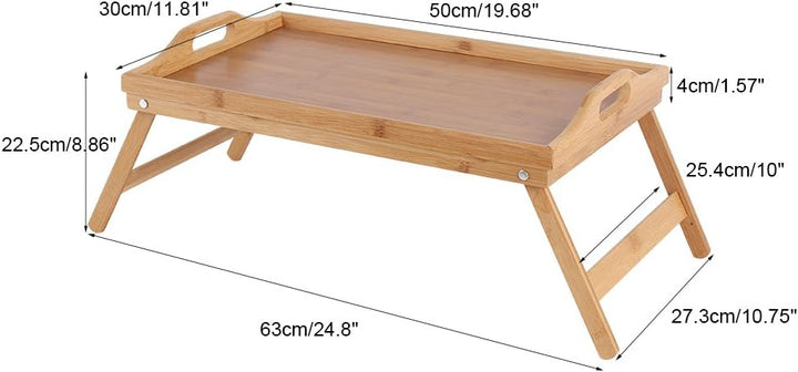 Dioche Betttablett aus Bambusholz, mit Griffen und abschliessbaren Beinen, erhöhter Rand, Frühstücks