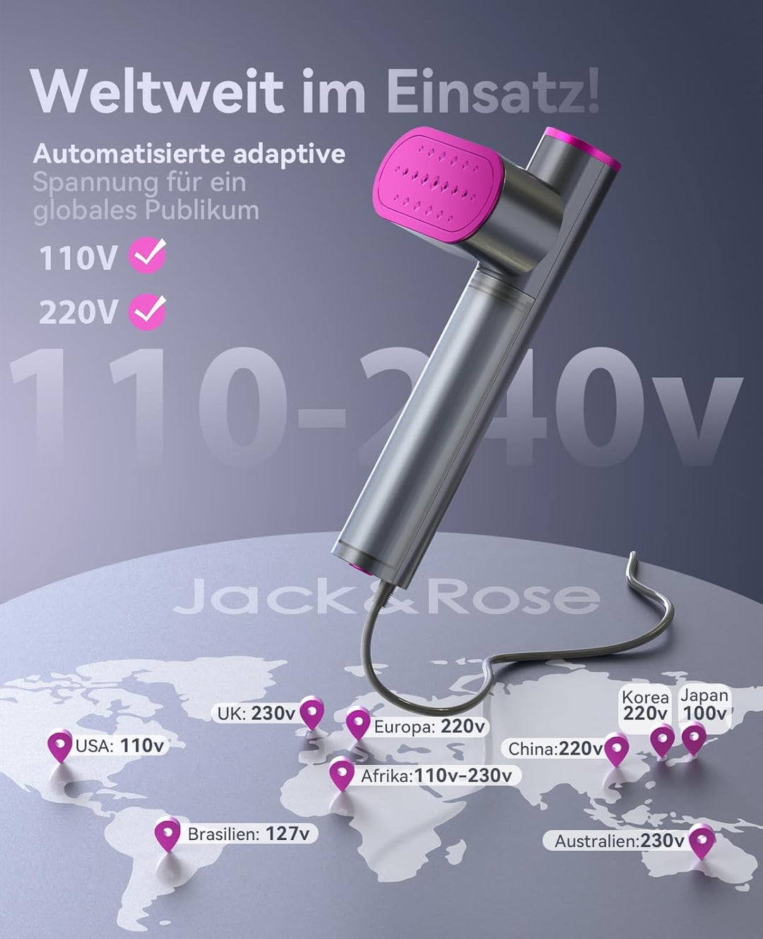 Jack＆Rose Dampfglätter, 110-240V Weltweite Spannung, 1000W Steamer, Tragbarer & Handlicher Reisedamp