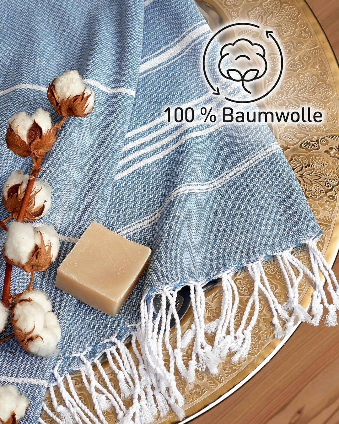 Fit-Flip Hamamtuch aus 100% Baumwolle saugfähig und schnelltrocknend | Opal Blau, 100x200cm Sultan,