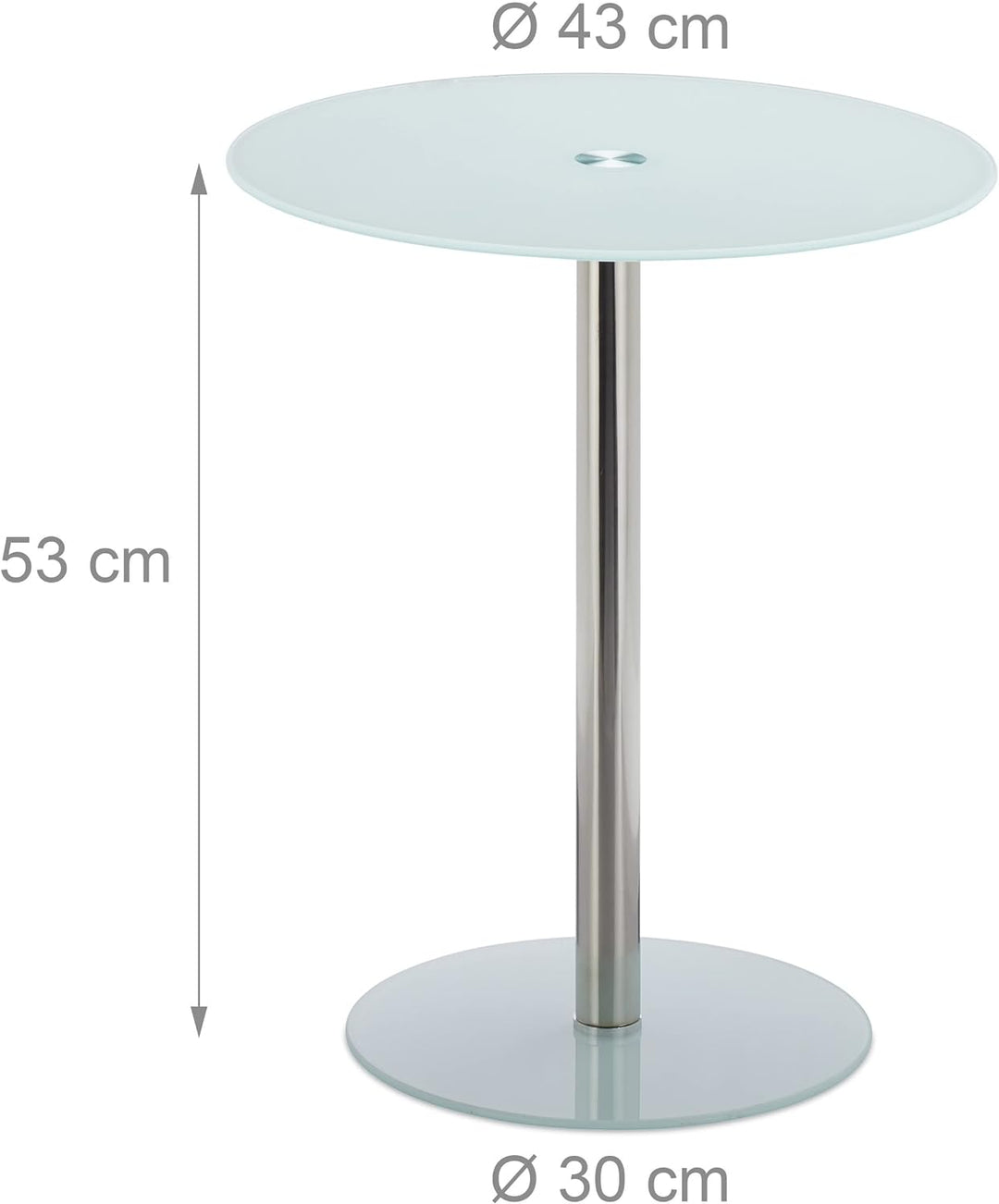Relaxdays, Weiss Runder Beistelltisch aus Glas und Edelstahl, dekorativer Loungetisch, HxBxT: 53 x 4