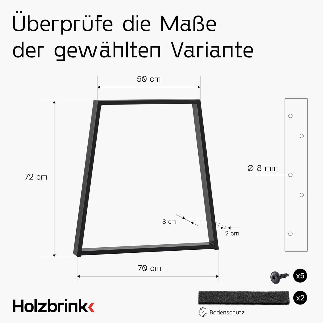 HOLZBRINK Tischbeine Trapez für Esstisch/Schreibtisch, 50/70x72cm, Schwarz, 1 Stück, HLT-20-C-EE-900