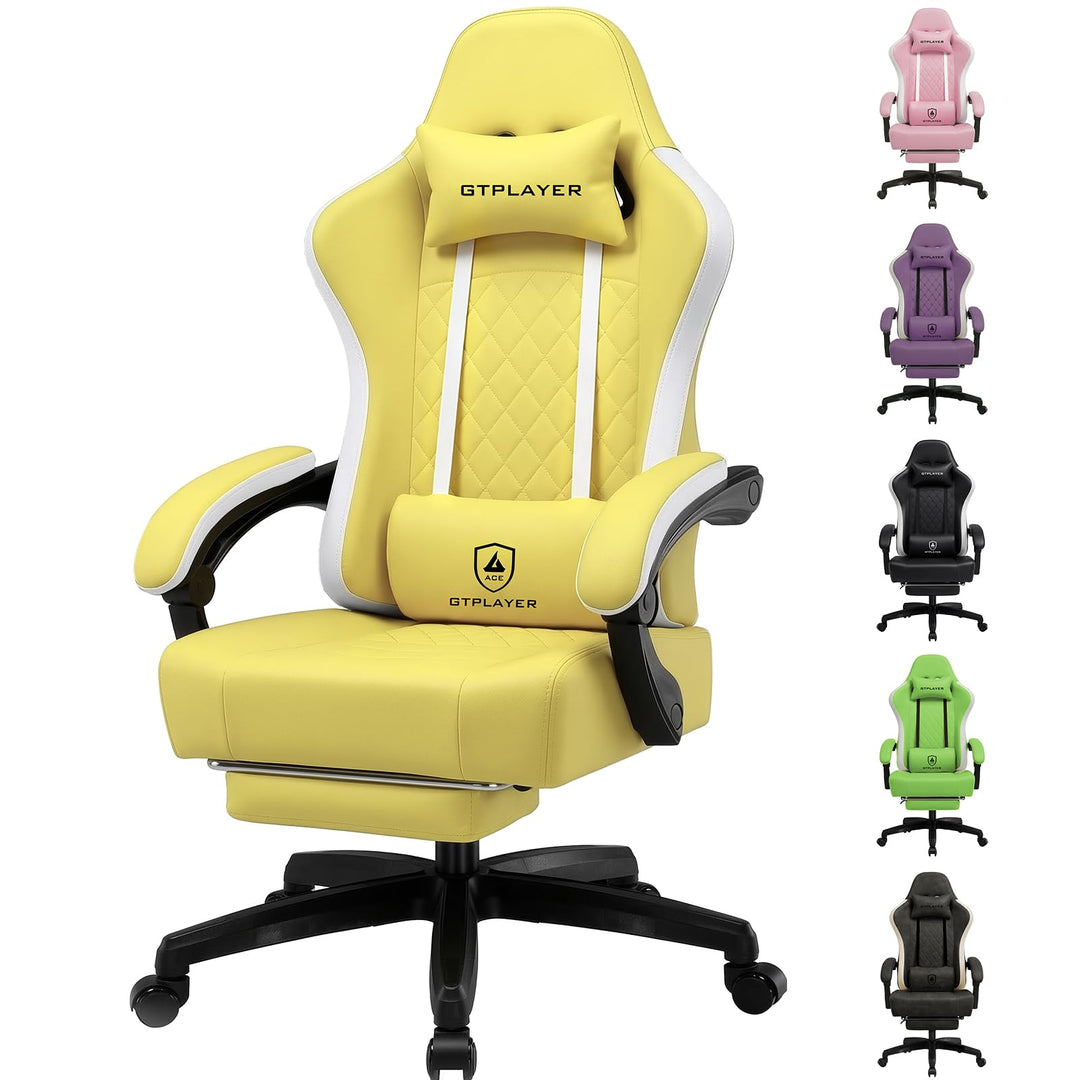 GTPLAYER Gaming Stuhl Ergonomischer Gaming Sessel Schreibtischstuhl Kunstleder, Federsitzkissen, Ver