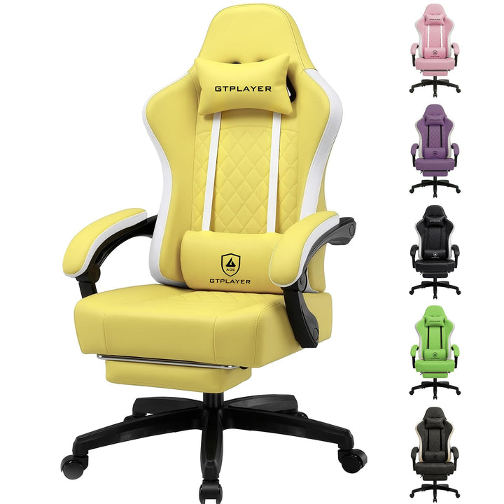 GTPLAYER Gaming Stuhl Ergonomischer Gaming Sessel Schreibtischstuhl Kunstleder, Federsitzkissen, Ver
