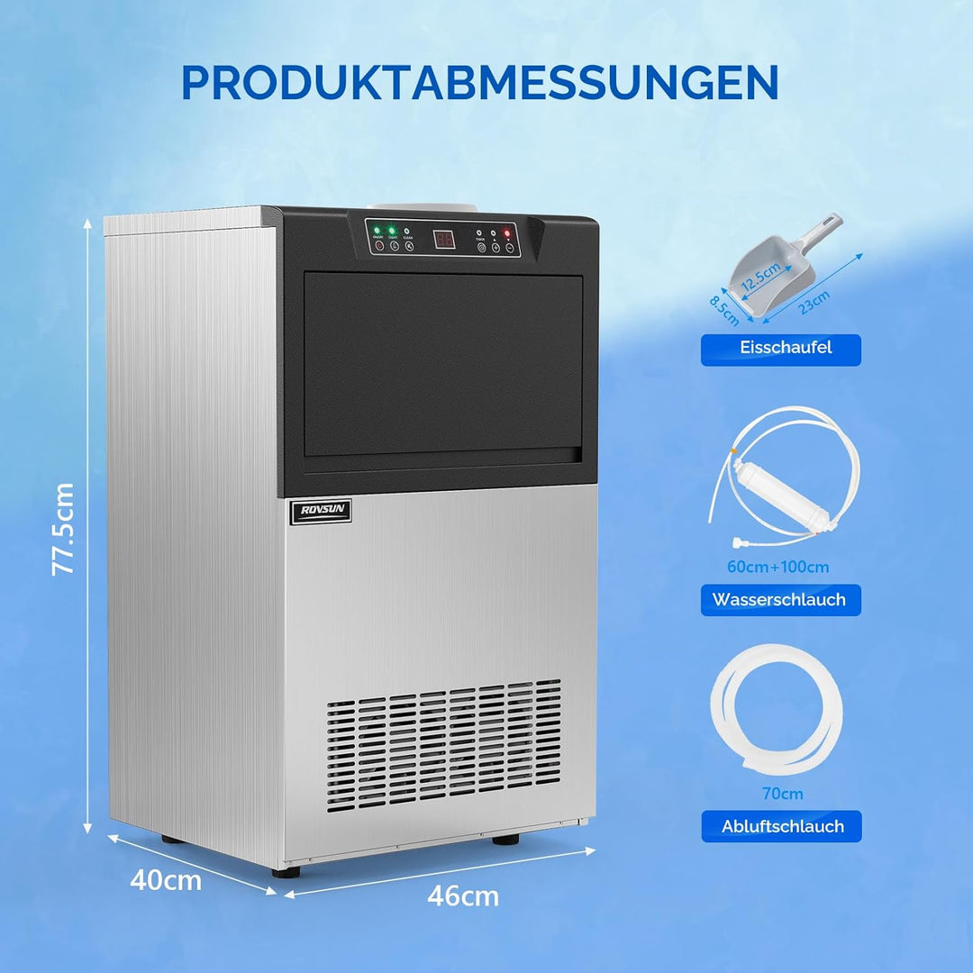 ROVSUN Gewerbliche Eiswürfelmaschine 50 kg/24H Kommerzielle Eismaschine mit Kompressor 50 Stück/14 M