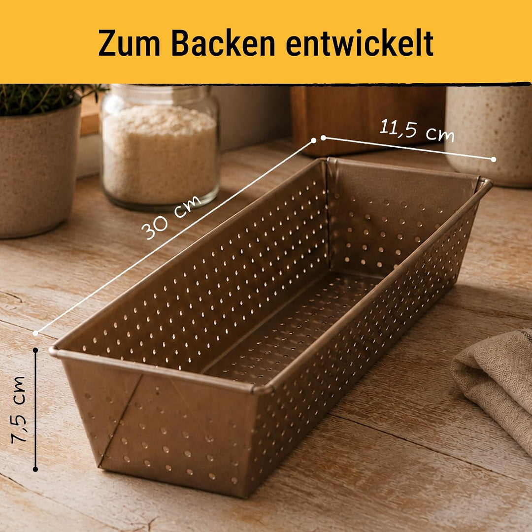 Birkmann, Laib &amp; Seele, perforierte Brotbackform, 30 cm, Backform für kleine Brote, aus bronzefarben