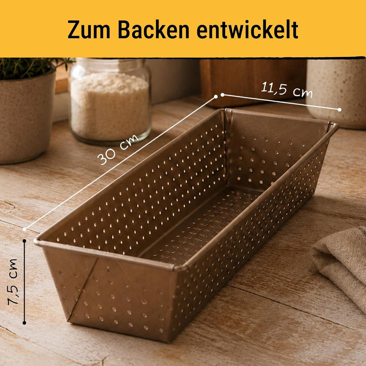 Birkmann, Laib &amp; Seele, perforierte Brotbackform, 30 cm, Backform für kleine Brote, aus bronzefarben