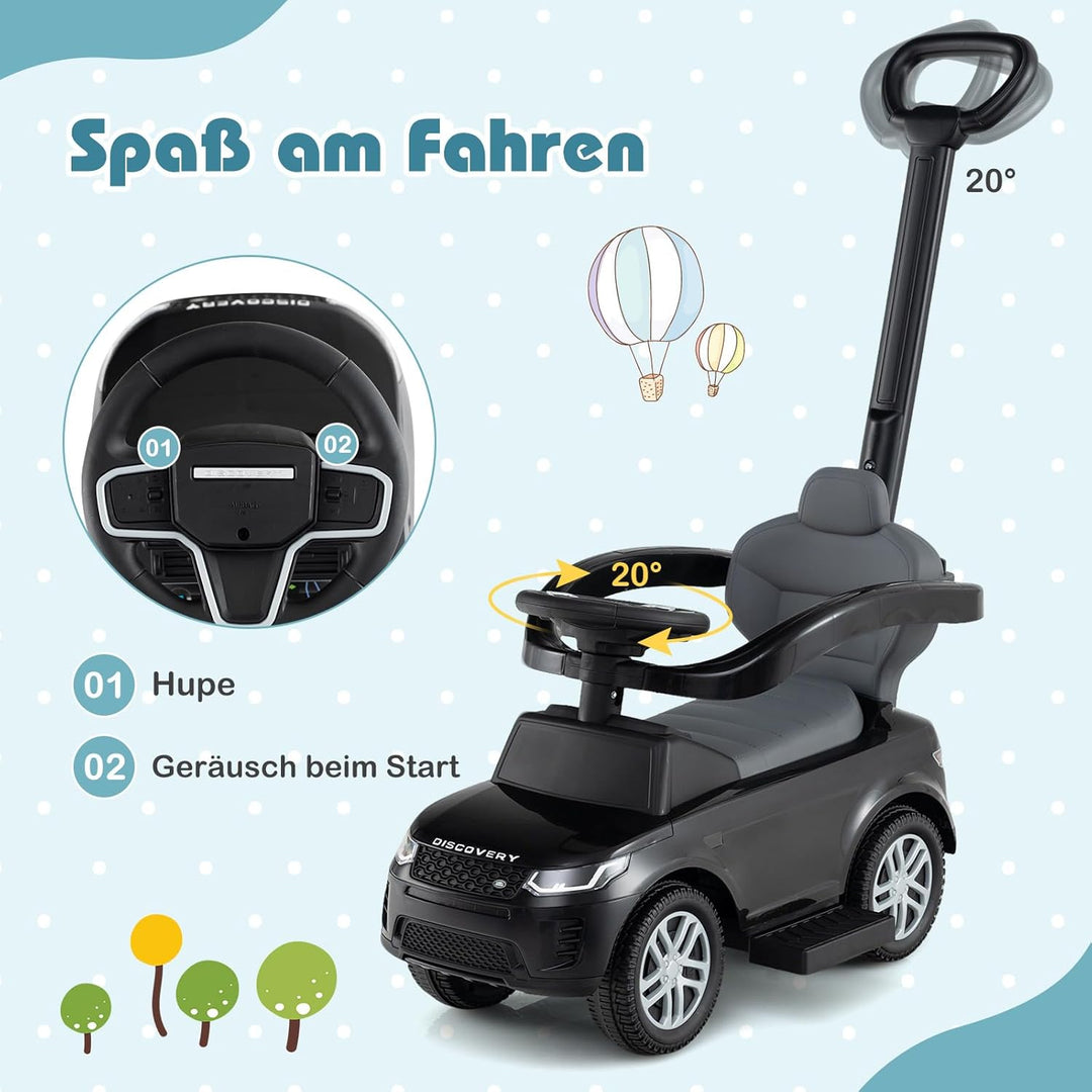 COSTWAY 3-in-1 Rutschauto mit Schiebestange, Rutschfahrzeug mit abnehmbarem Griff und Schutzbügel, R