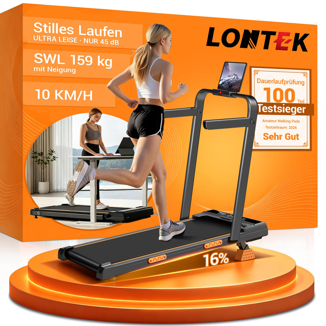 Walking Pad Klappbar mit Steigung 10KM/H, 16% Laufband für Zuhause Klappbar mit Steigung, LED Anzeig
