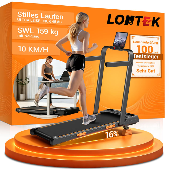 Walking Pad Klappbar mit Steigung 10KM/H, 16% Laufband für Zuhause Klappbar mit Steigung, LED Anzeig