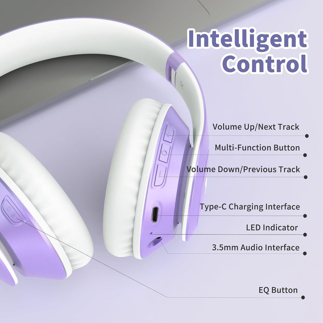 Uliptz Kabellose Bluetooth-Kopfhörer, 65 Stunden Spielzeit, 6 EQ-Soundmodi, HiFi-Stereo-Over-Ear-Kop