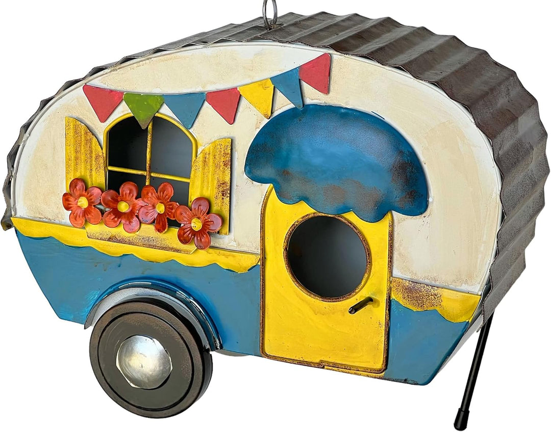 DanDiBo Vogelhaus zum Aufhängen Metall Deko Wohnwagen Wetterfest 96254 Nistkasten Futterstation für