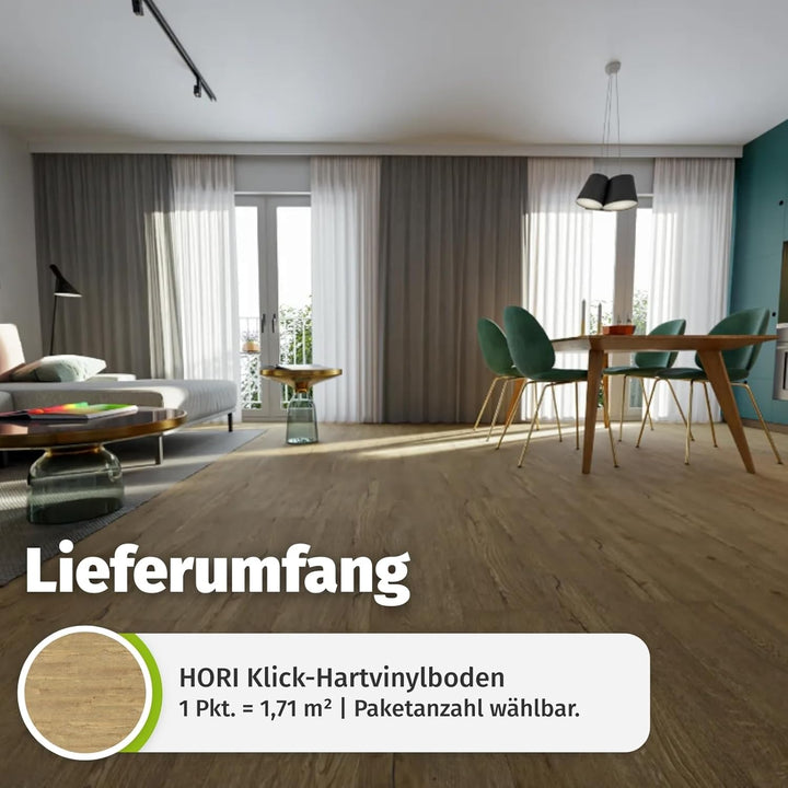 HORI Klick Hartvinylboden Rigid SPC Landhausdiele XL Holzoptik - Klick-Vinyl mit Trittschalldämmung