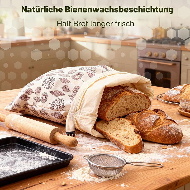 OHIYO Wiederverwendbare Bienenwachs Brotbeutel 43cm×33cm, natürliche Bienenwachs-beschichtete Baumwo