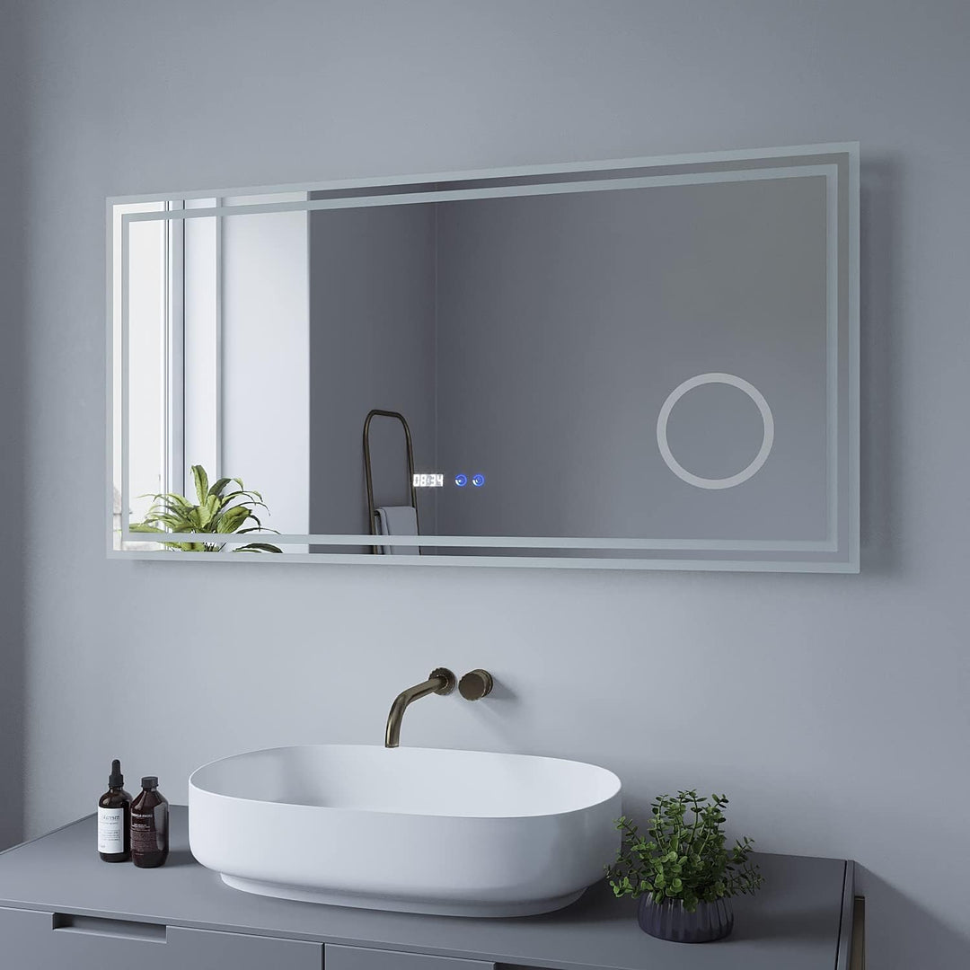 AQUABATOS LED Badspiegel 120x60 cm Wandspiegel Badezimmerspiegel antibeschlag mit Digital Uhr Kosmet